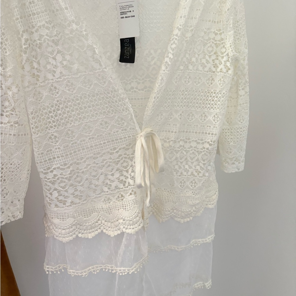 White Lace Cover-Up beach bikini cover lace NWT medium large zanzea - Picture 4 of 8